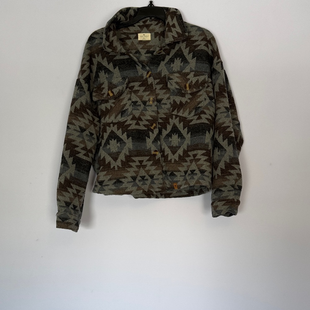 Simply Southern Brown and Gray Patterned Jacket Size LG